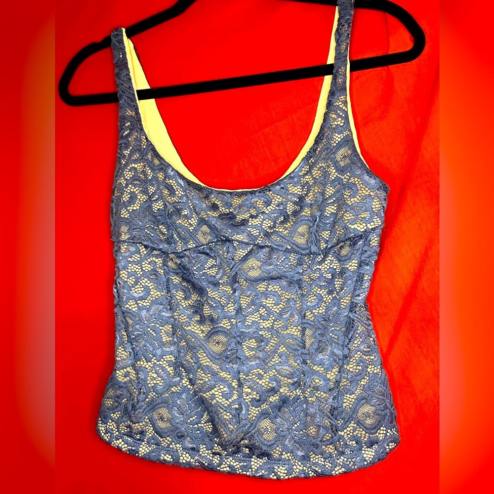 Free People cropped tank blue lace size small